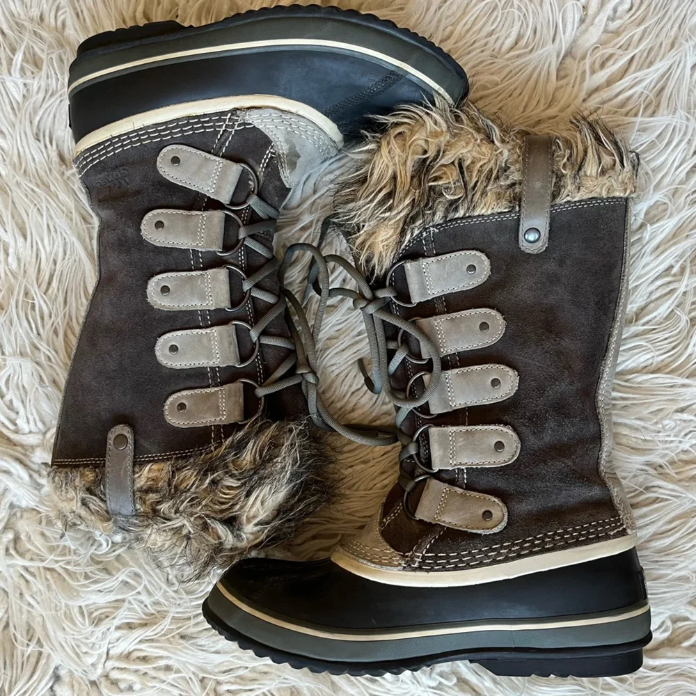 Sorel Joan Of Artic Gray Waterproof Suede Faux Fur Felt Lined Winter Boots Sz 8